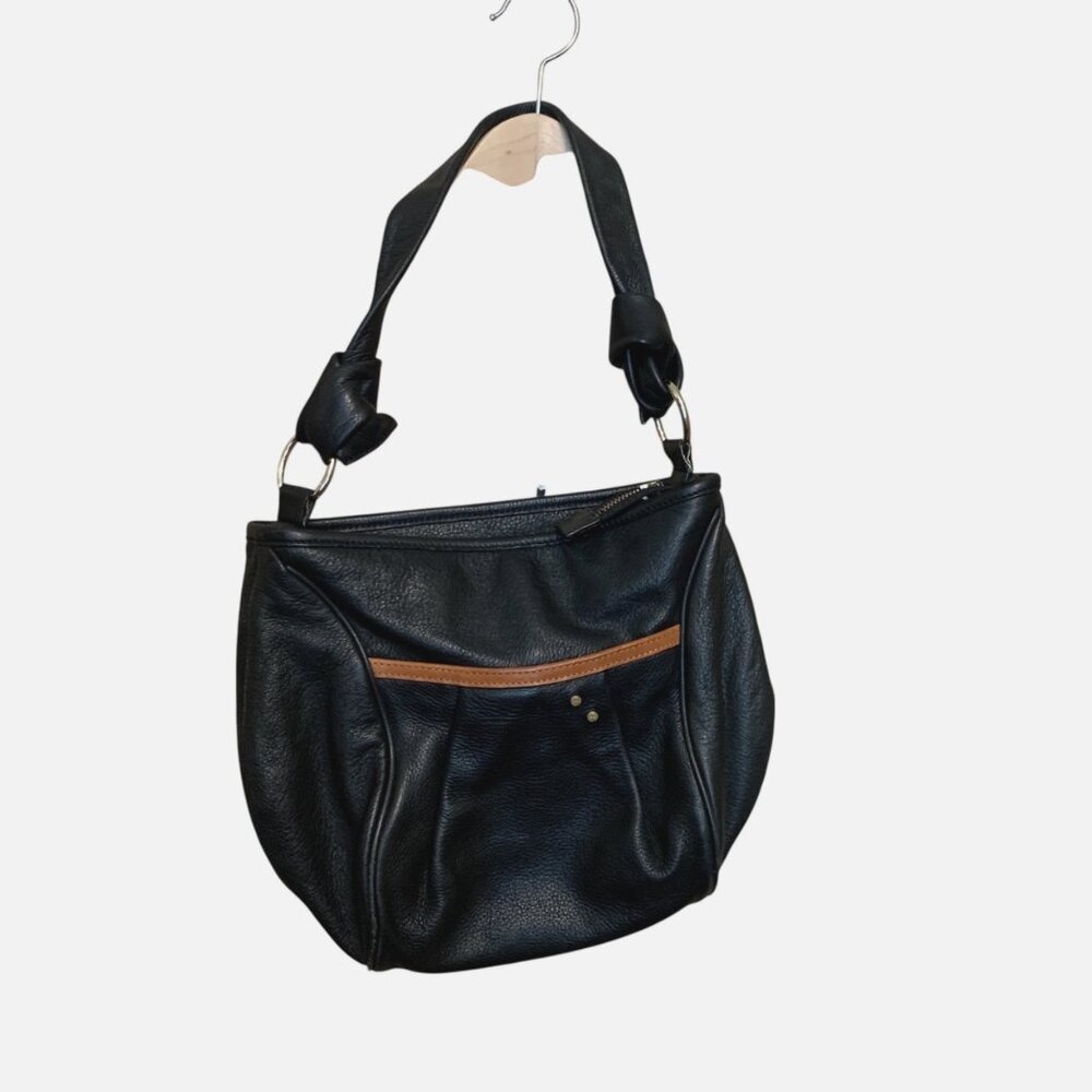 Tre Vero Black Leather Shoulder Bag With Tan Acce… - image 2